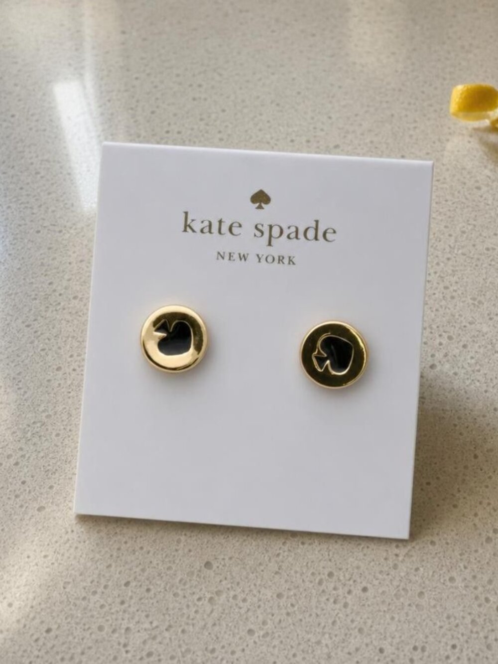 Kate Spade Spot the Spade Gold Black Stud Earrings